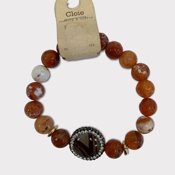 Agate and Pave Stone Beaded Stretch Bracelet, One Size - Picture 4 of 4